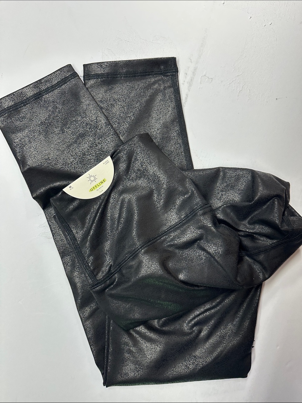 Aerie Offline NWT Black Leggings Suede Look, Women's Medium Long, Yoga